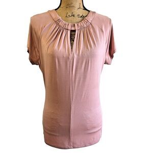 ETCETERA Women's Blush Pink Cap Sleeve Gathered Neckline Jersey Blouse Top Sz M